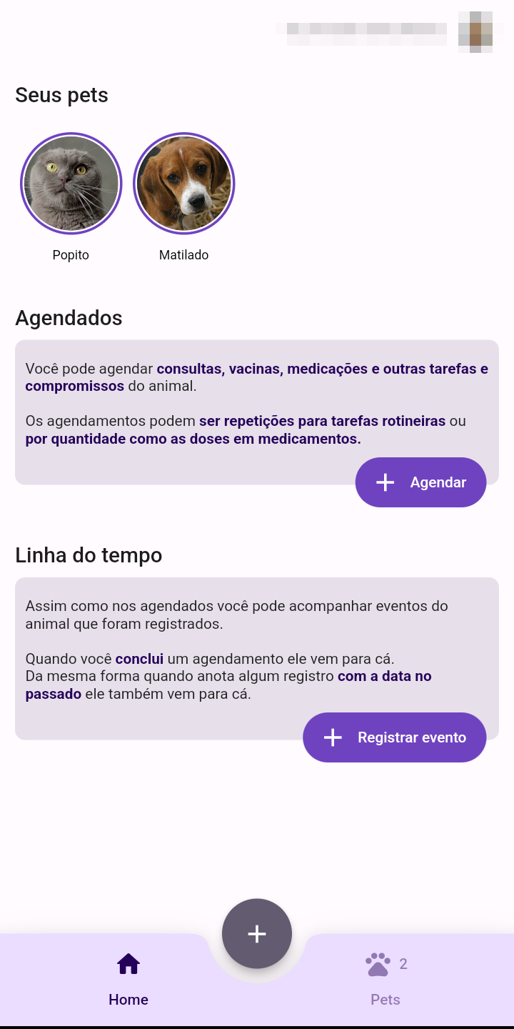 Tela inicial com animais e tarefas agendadas