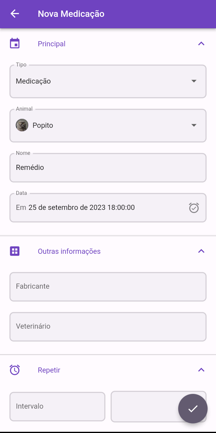Detalhes de uma tarefa de cuidado
